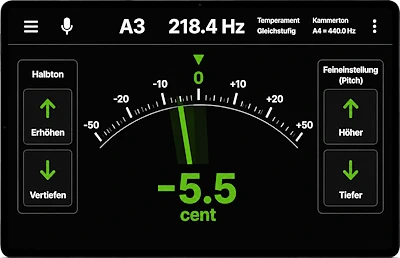 ablet mit professioneller Stimmsoftware zur Kontrolle der Tonhöhe beim Klavierstimmen.